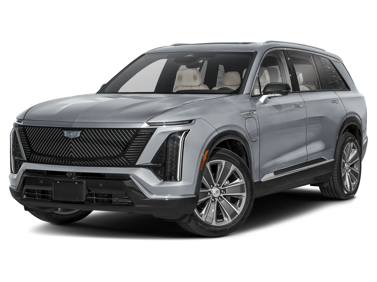 2027 Cadillac VISTIQ Luxury in Argent Silver Metallic — front three-quarter view