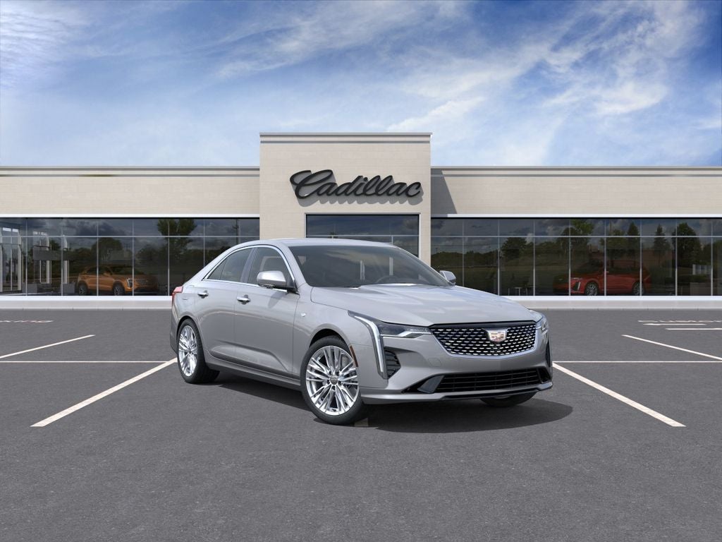 2026 Cadillac CT4 Premium Luxury in Argent Silver Metallic — front three-quarter view