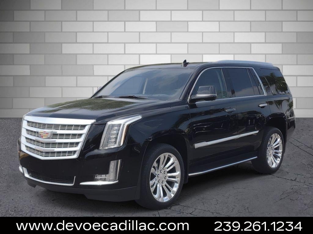 2020 Cadillac Escalade Premium Luxury in Black Raven — front three-quarter view