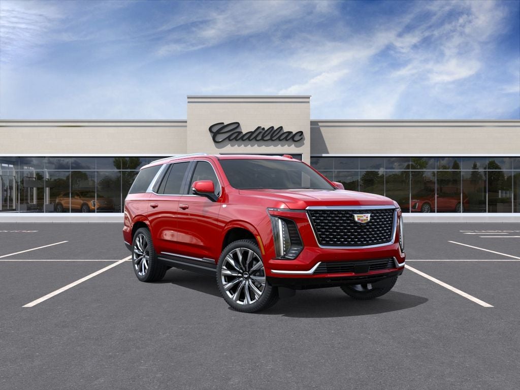 2026 Cadillac Escalade Luxury in Radiant Red Tintcoat — front three-quarter view