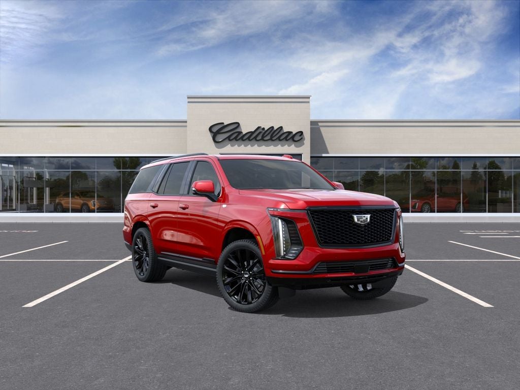 2026 Cadillac Escalade Platinum Sport in Radiant Red Tintcoat — front three-quarter view