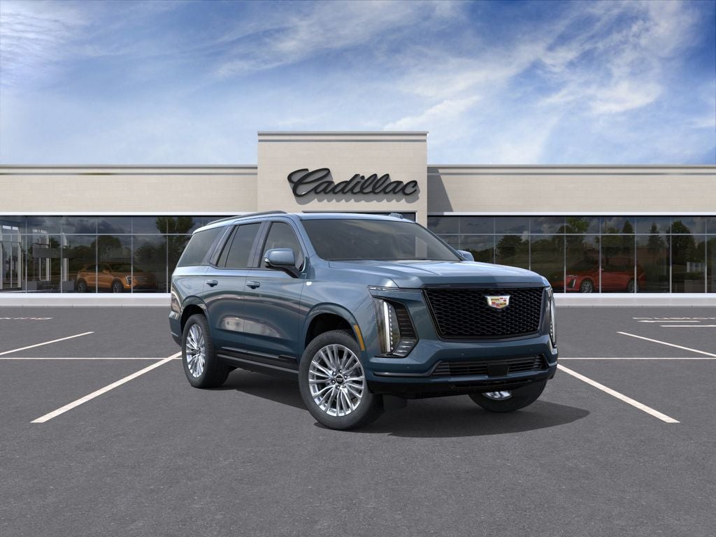 2026 Cadillac Escalade Platinum Sport in Deep Sea Metallic — front three-quarter view