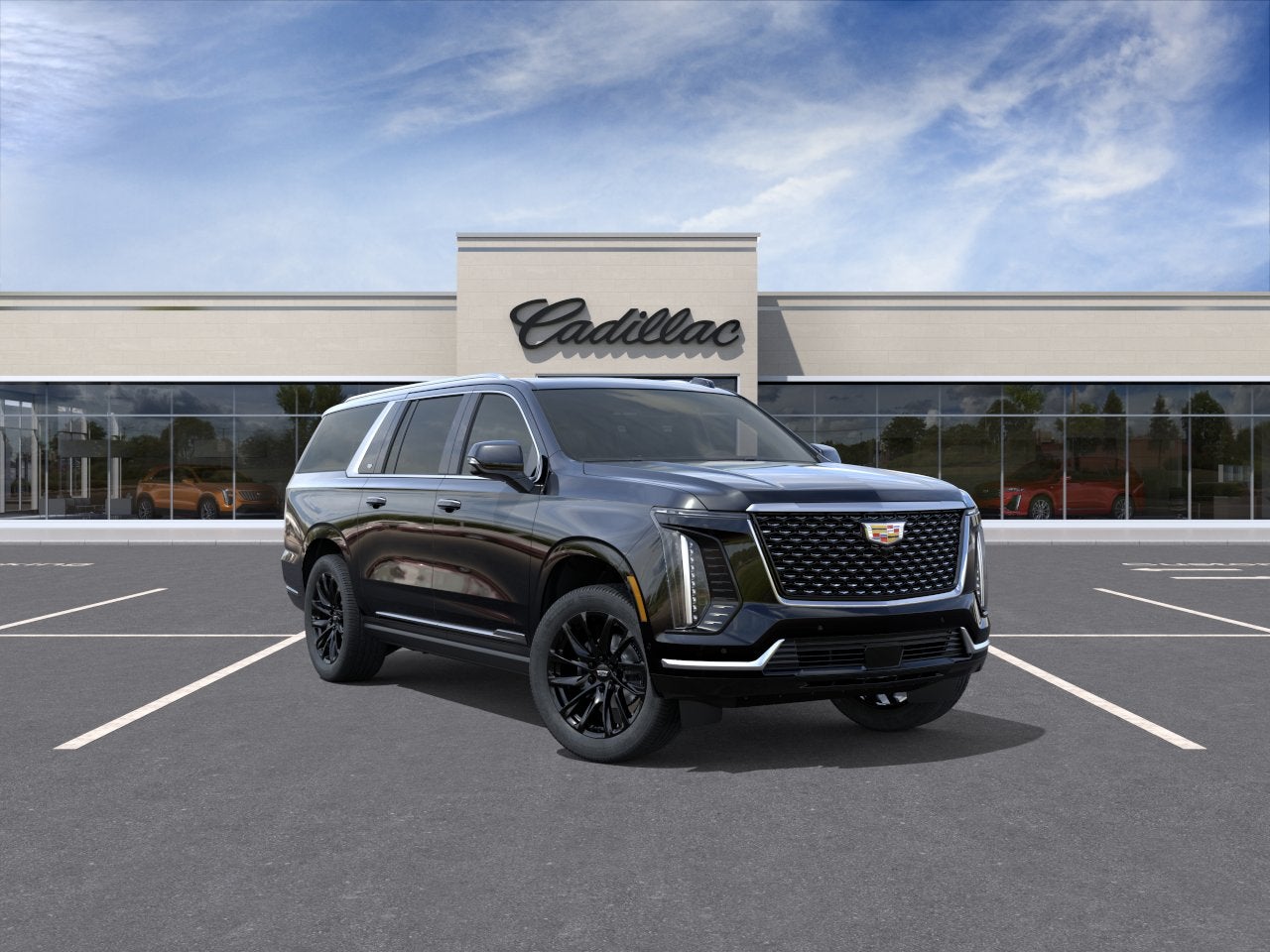 2026 Cadillac Escalade ESV Luxury in Black Raven — front three-quarter view