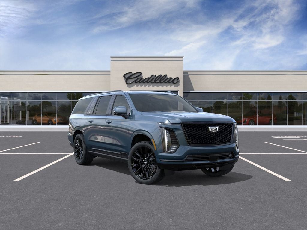 2026 Cadillac Escalade ESV Platinum Sport in Deep Sea Metallic — front three-quarter view